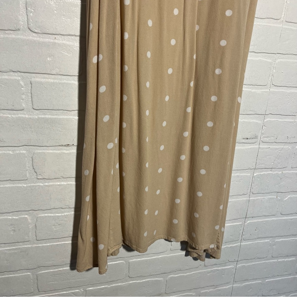 Old Navy Womens Midi Dress Tan and White Polka Dots with Slit Casual XL - Picture 4 of 7
